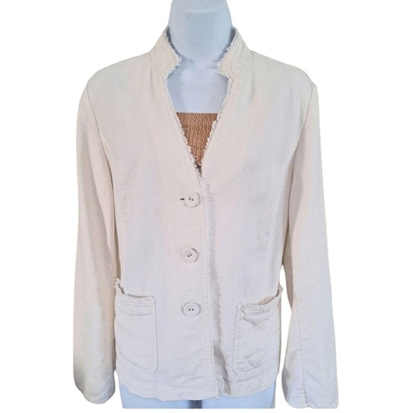 [J. Jill]  Blend Fringe Trim Blazer Jacket In White Size 12 - Picture 1 of 8